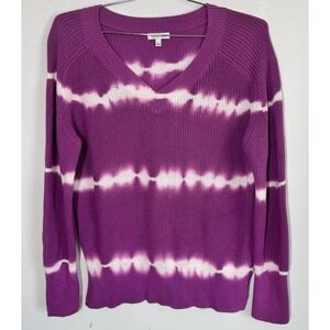 Johnny Was Purple Tie Dye Oversize V Neck Pullover Chunky Knit Sweater‎ Size L